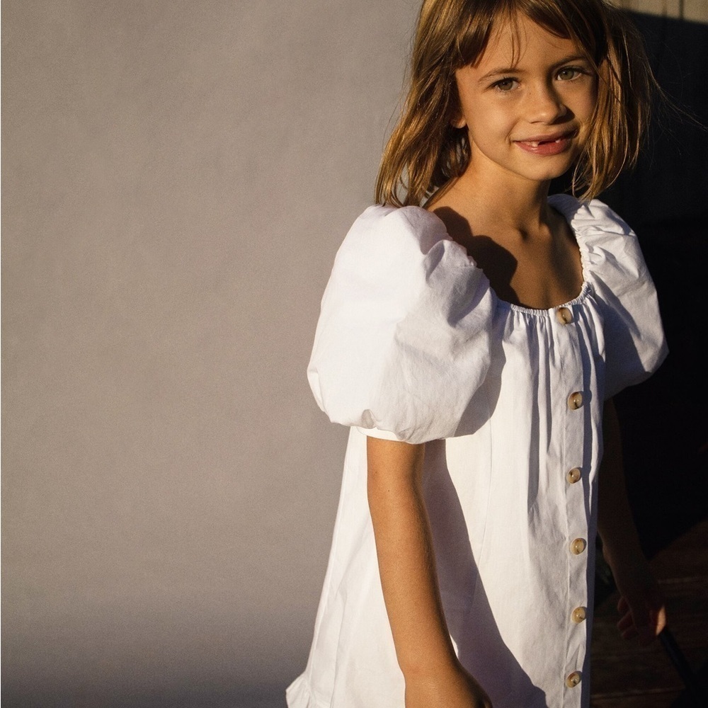 Zara Kids Girl Voluminous Balloon Sleeve Dress White 6 - Picture 6 of 6